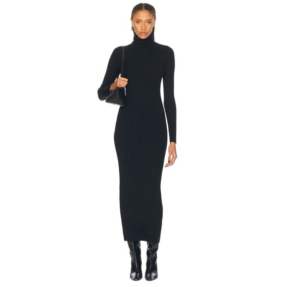 Enza Costa Silk Sweater Rib Ankle Turtleneck Dress in Black Medium New Womens - Picture 1 of 15